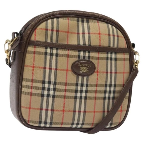 Burberrys Nova Check Shoulder Bag Canvas Beige Gold Auth 118605 - Picture 1 of 16